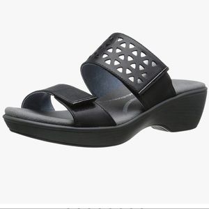 Naot Black Leather Hook Loop Strap Platform Sandals 39 L8 Pewter Cut Out Design